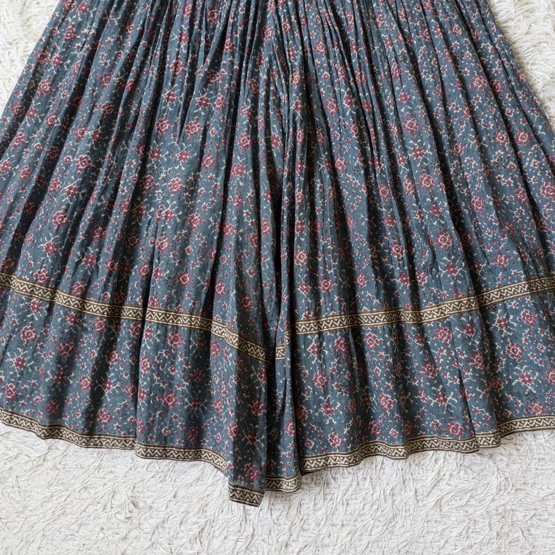 メゾンドソイル　コットンボイルプリントギャザーキュロットパンツ　インド製　F