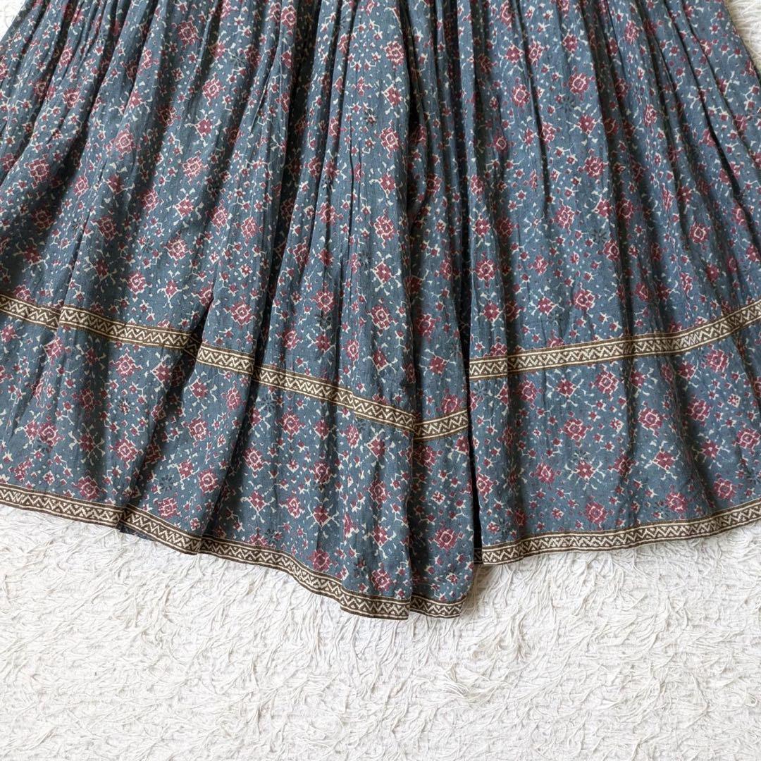 メゾンドソイル　コットンボイルプリントギャザーキュロットパンツ　インド製　F