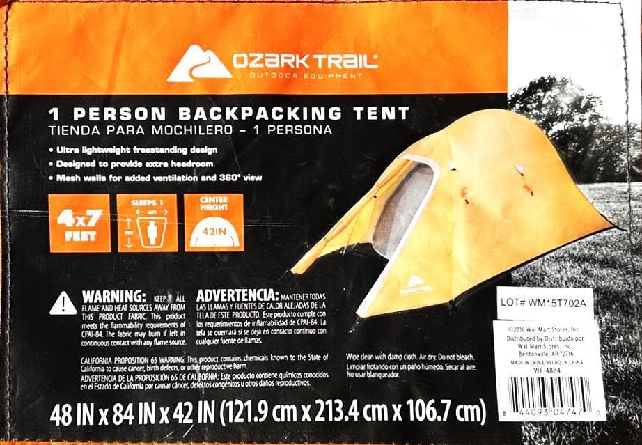 OZARK TRAIL 1人用バックパッキングテント