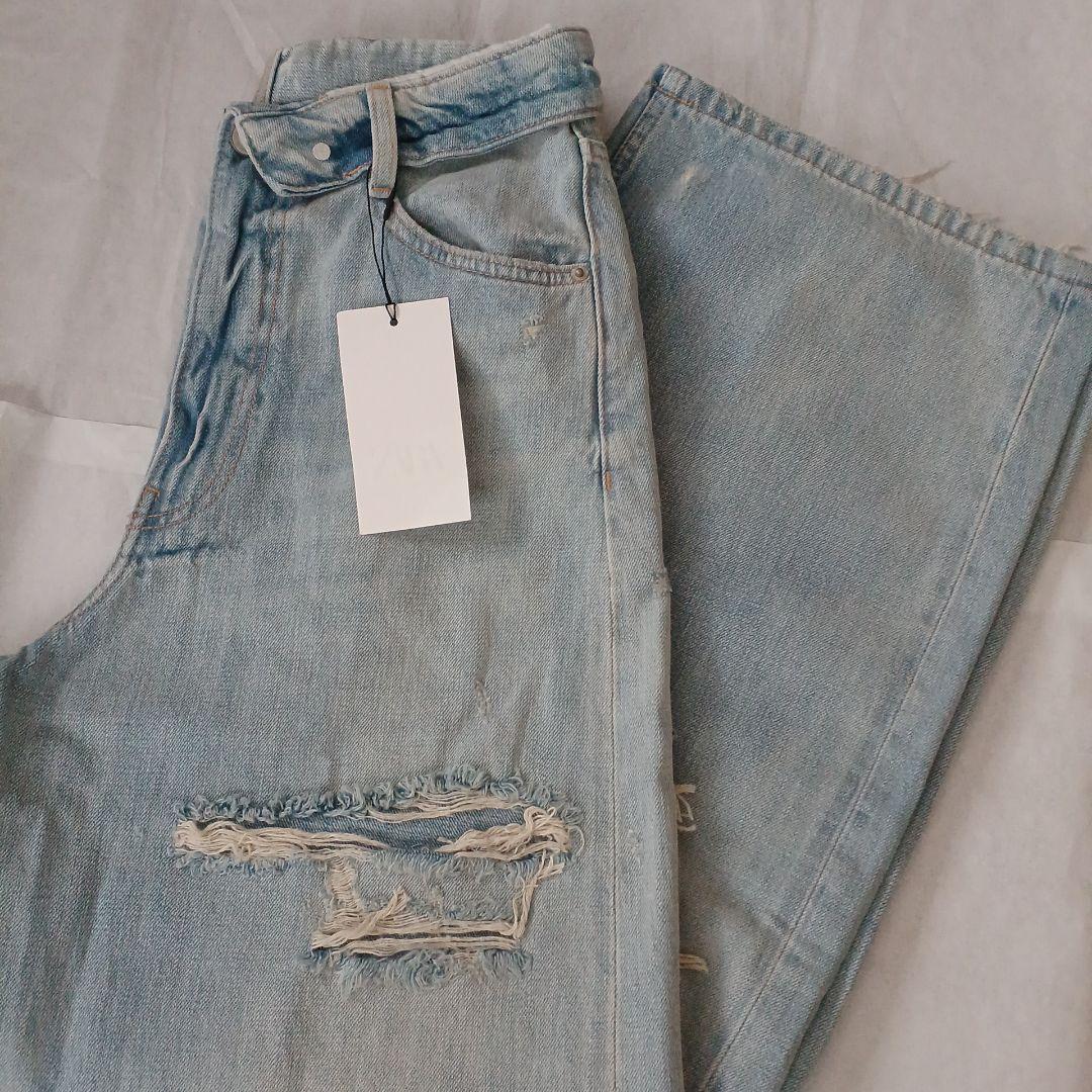 【最安値】ZARA TRF ミッドライズ折り返しウエストデニムパンツ 34 完売