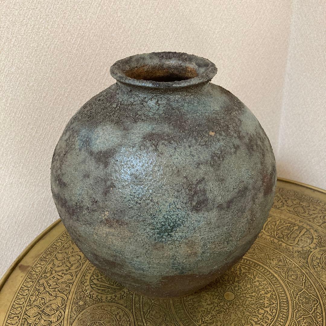 古壺　花瓶　飾り壺　銘あり〈検　登窯　三筋壺　自然釉　青備前　古越前　常滑　種壺