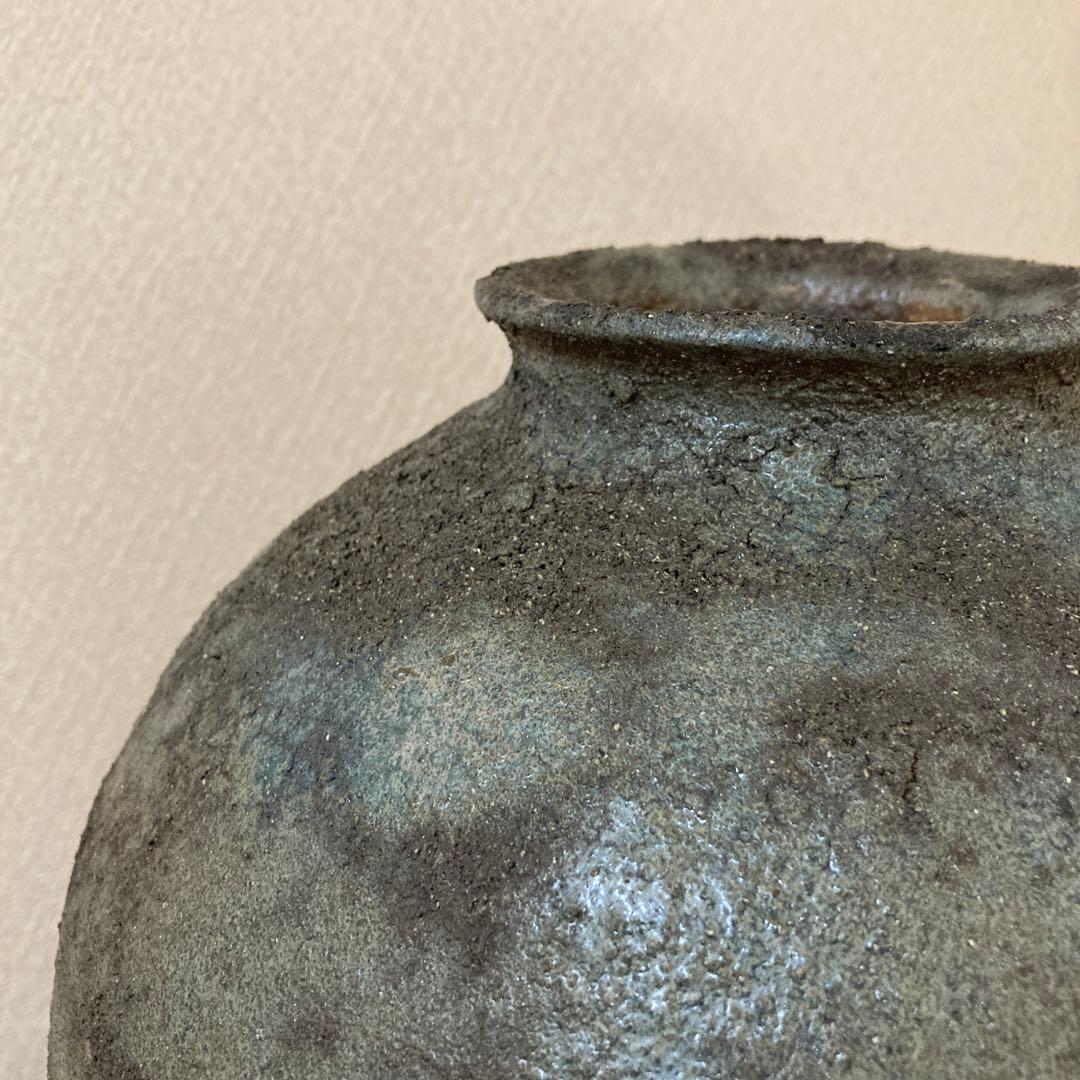 古壺　花瓶　飾り壺　銘あり〈検　登窯　三筋壺　自然釉　青備前　古越前　常滑　種壺