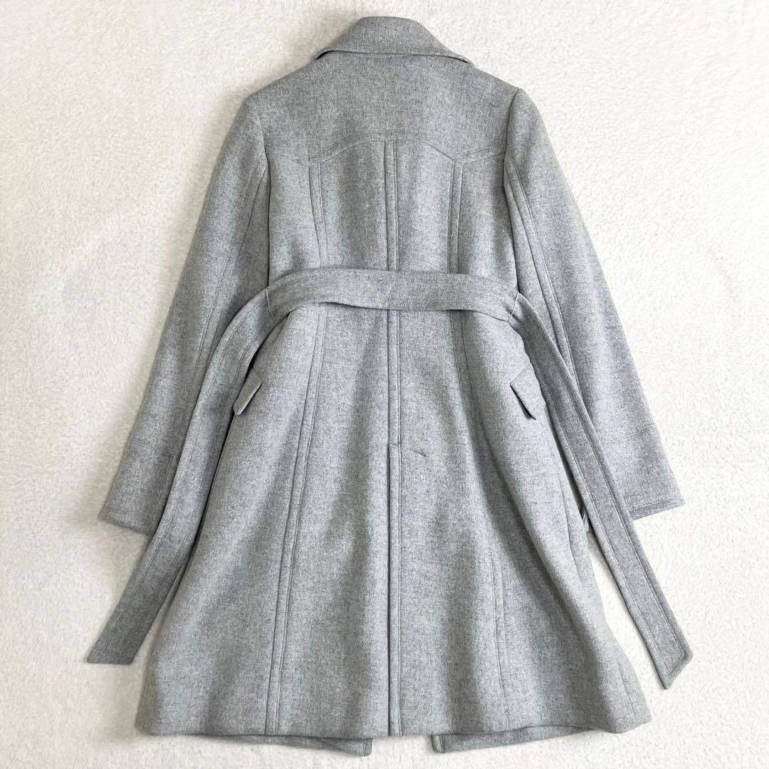 バーバリーブルーレーベル　ベルテッドロングコート　アンゴラ混　ノバチェック 38