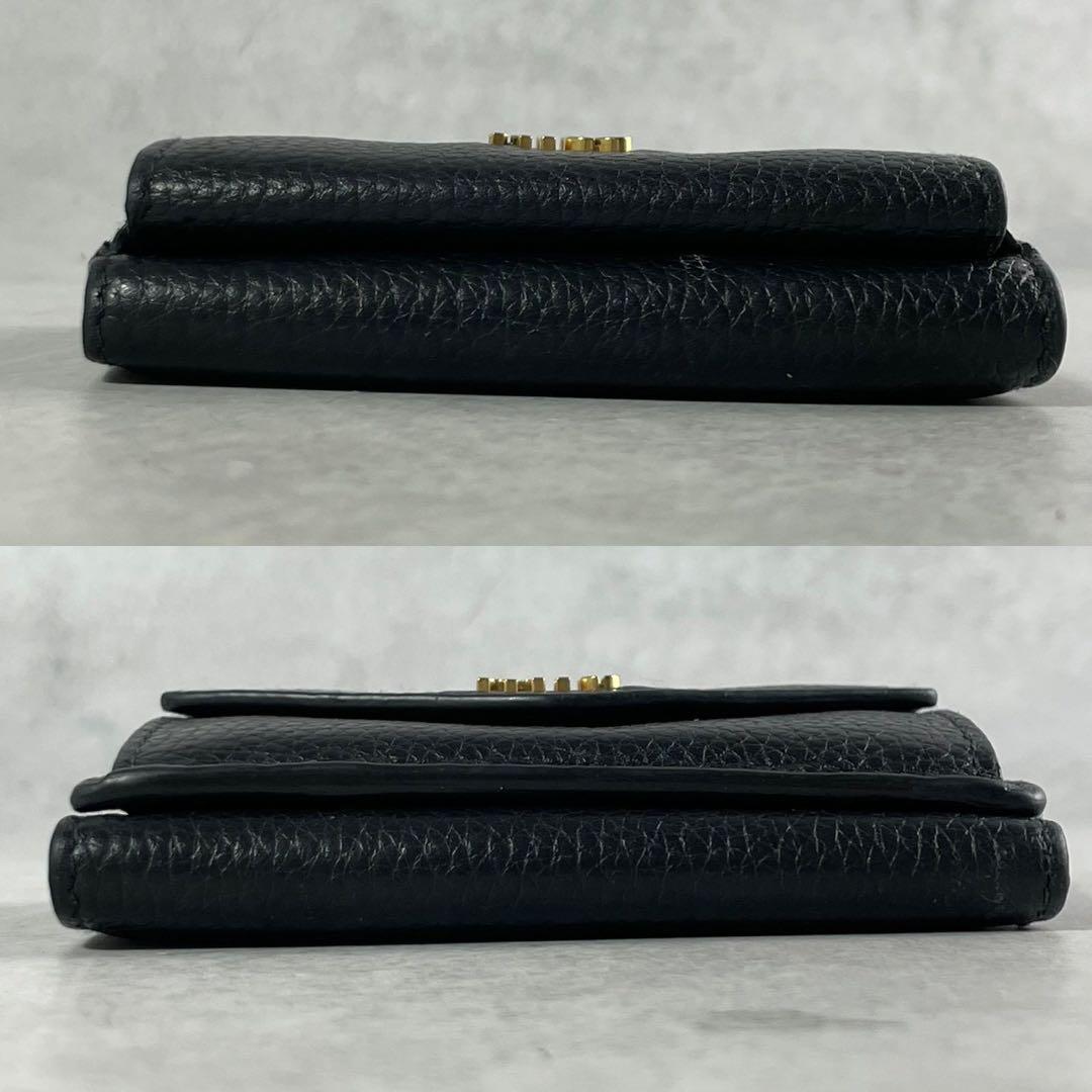 【極美品 現行】ミュウミュウ 三つ折り財布 ブラック RFID レザー
