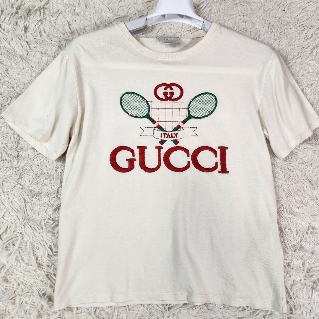 美品 GUCCI Tシャツ インターロッキング ラケット ロゴ刺繍 XS